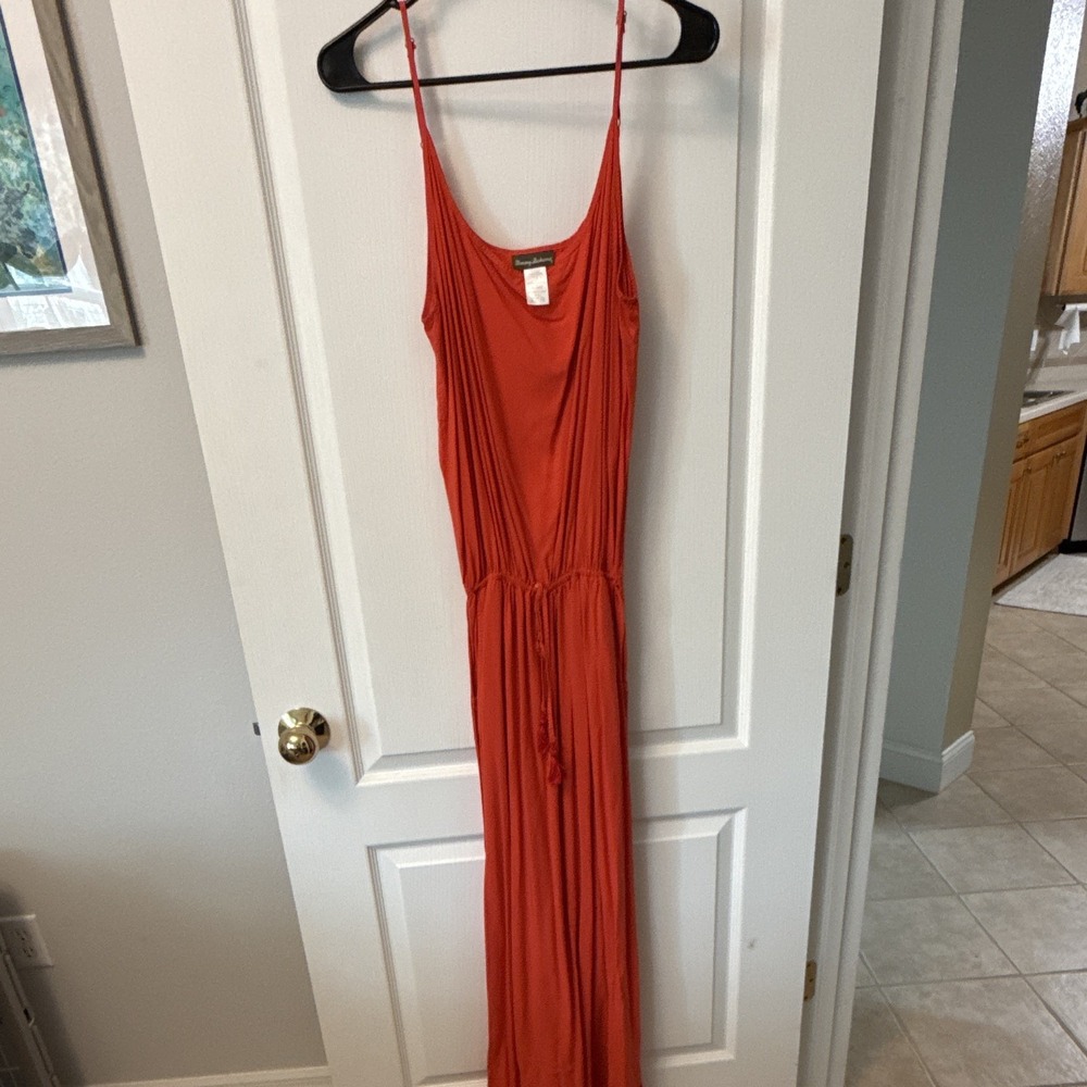 Tommy Bahama Orange Rayon Sleeveless Spaghetti Strap Jumpsuit Pockets XL